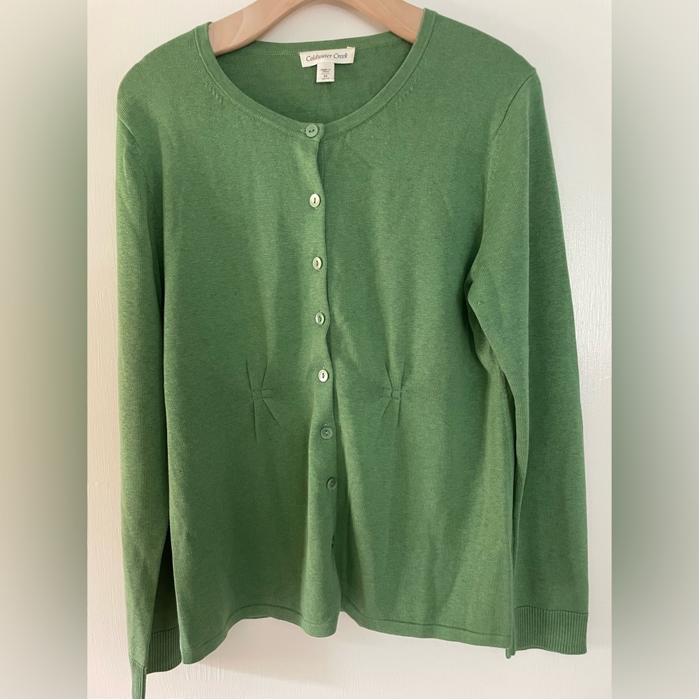 Coldwater Creek long sleeve, green, silk/cotton sweater, size M. Vintage.